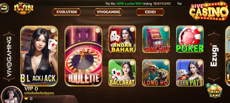 Sảnh Trò Chơi Sòng Bài Trực Tuyến Đẳng Cấp Cùng LiveStream Casino Iwin Club Hấp Dẫn